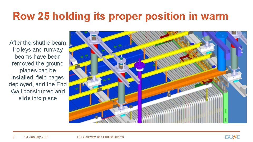 Row 25 holding its proper position in warm After the shuttle beam trolleys and