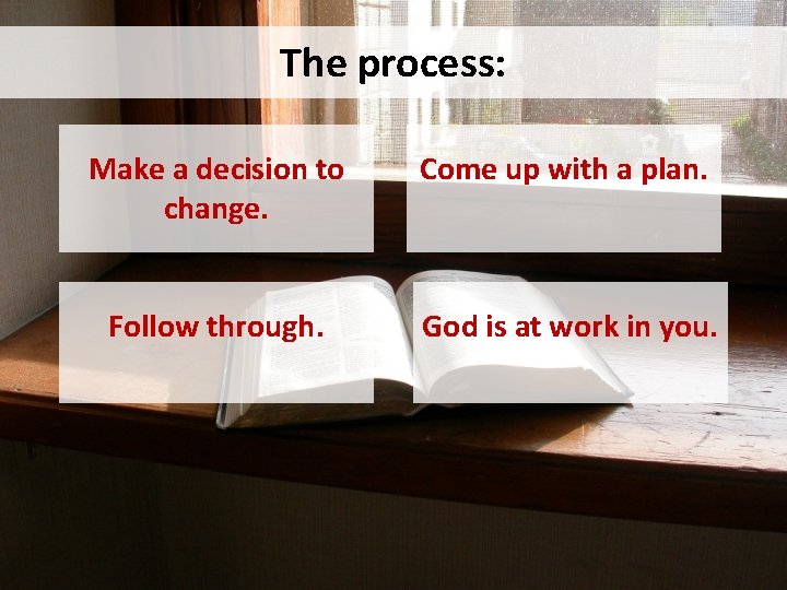 The process: Make a decision to change. Come up with a plan. Follow through.