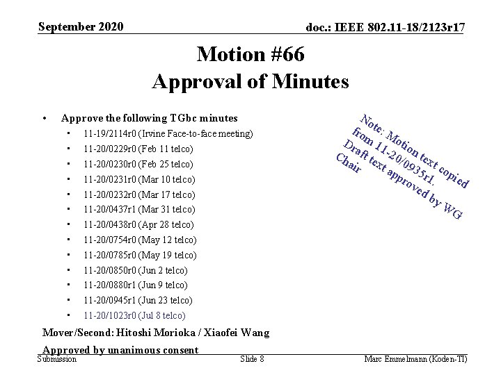 September 2020 doc. : IEEE 802. 11 -18/2123 r 17 Motion #66 Approval of