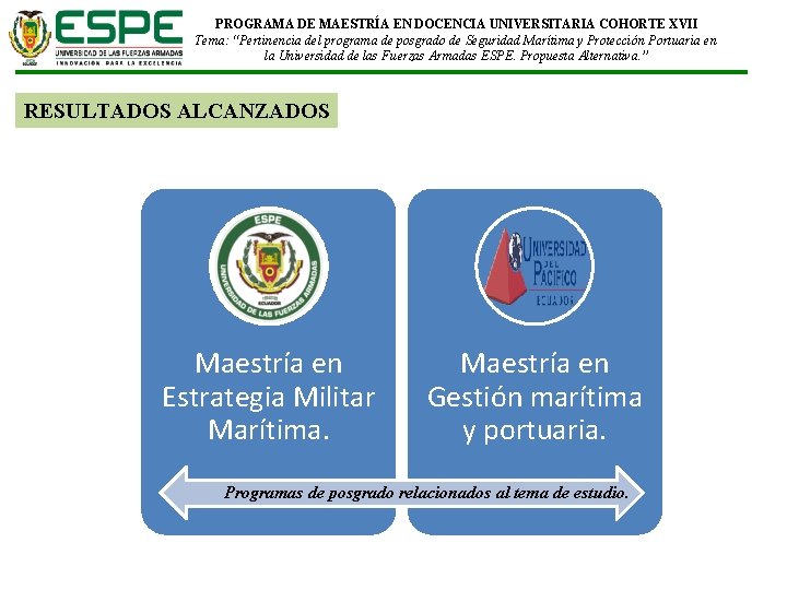 PROGRAMA DE MAESTRÍA EN DOCENCIA UNIVERSITARIA COHORTE XVII Tema: “Pertinencia del programa de posgrado