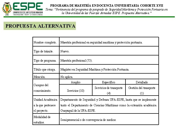 PROGRAMA DE MAESTRÍA EN DOCENCIA UNIVERSITARIA COHORTE XVII Tema: “Pertinencia del programa de posgrado