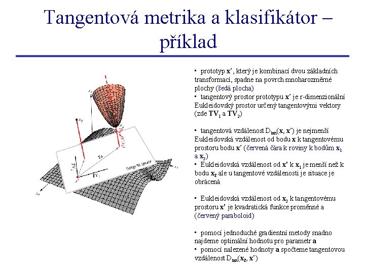 Tangentová metrika a klasifikátor – příklad • prototyp x’, který je kombinací dvou základních