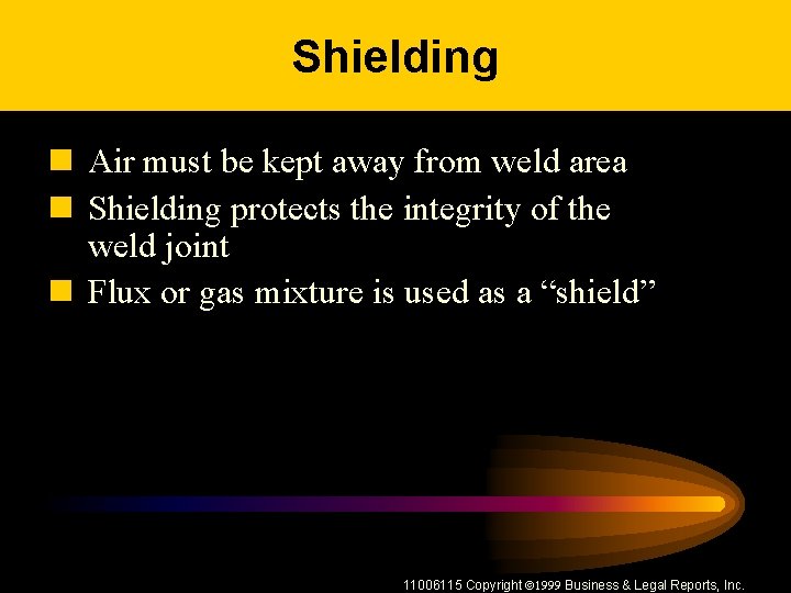 Shielding n Air must be kept away from weld area n Shielding protects the