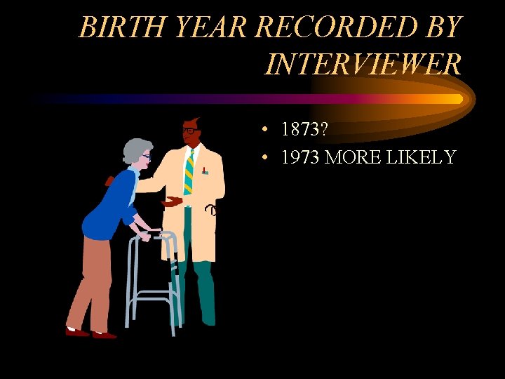 BIRTH YEAR RECORDED BY INTERVIEWER • 1873? • 1973 MORE LIKELY BIRTH YEAR RECORDED BY INTERVIEWER • 1873? • 1973 MORE LIKELY