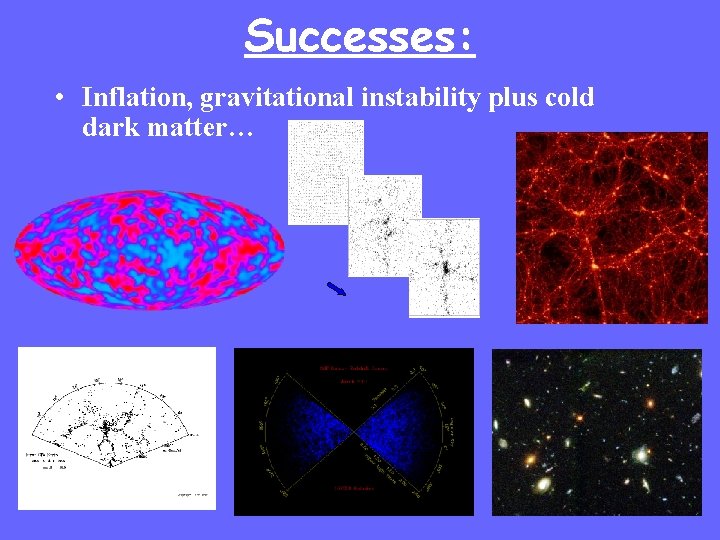 Successes: • Inflation, gravitational instability plus cold dark matter… 