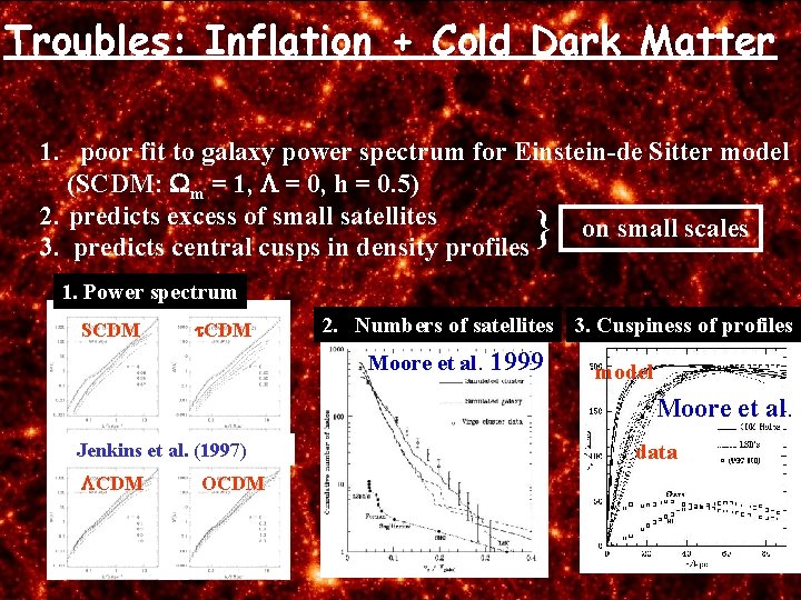 Troubles: Inflation + Cold Dark Matter 1. poor fit to galaxy power spectrum for