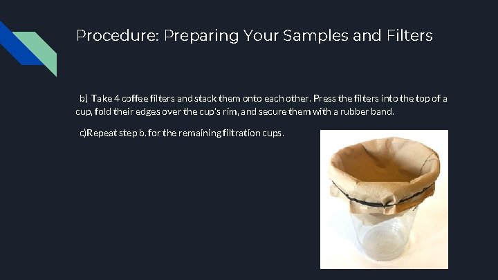 Procedure: Preparing Your Samples and Filters b) Take 4 coffee filters and stack them