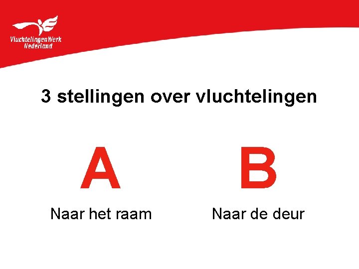 3 stellingen over vluchtelingen A B Naar het raam Naar de deur 