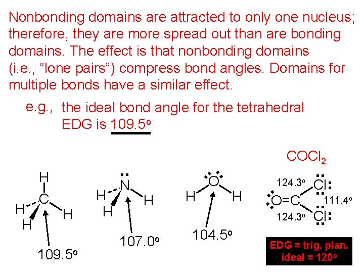 Nonbonding domains are attracted to only one nucleus; therefore, they are more spread out