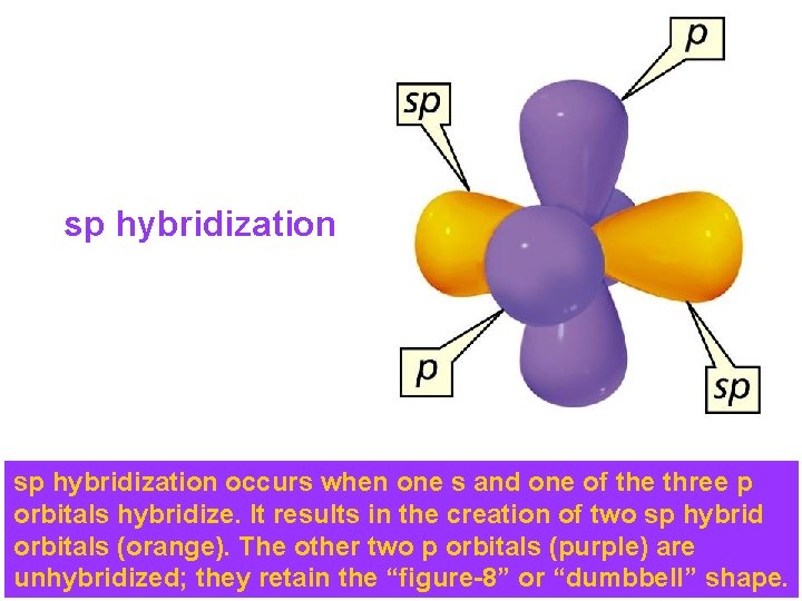 sp hybridization occurs when one s and one of the three p orbitals hybridize.