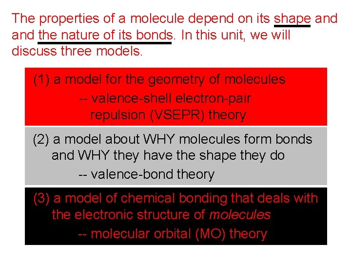 The properties of a molecule depend on its shape and the nature of its