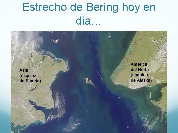 Estrecho de Bering hoy en dia… Asia (esquina de Siberia) America del Norte (esquina
