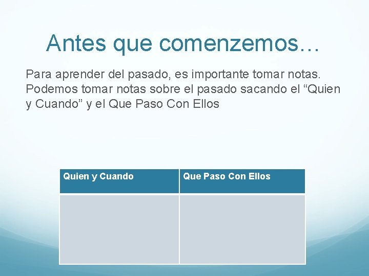 Antes que comenzemos… Para aprender del pasado, es importante tomar notas. Podemos tomar notas