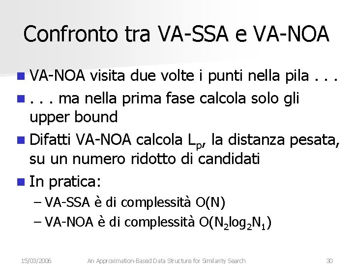 Confronto tra VA-SSA e VA-NOA n VA-NOA visita due volte i punti nella pila.