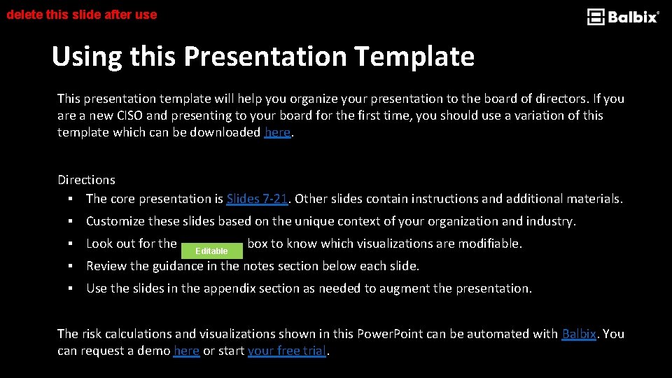 delete this slide after use Using this Presentation Template This presentation template will help