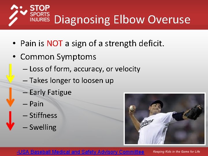 Diagnosing Elbow Overuse • Pain is NOT a sign of a strength deficit. •