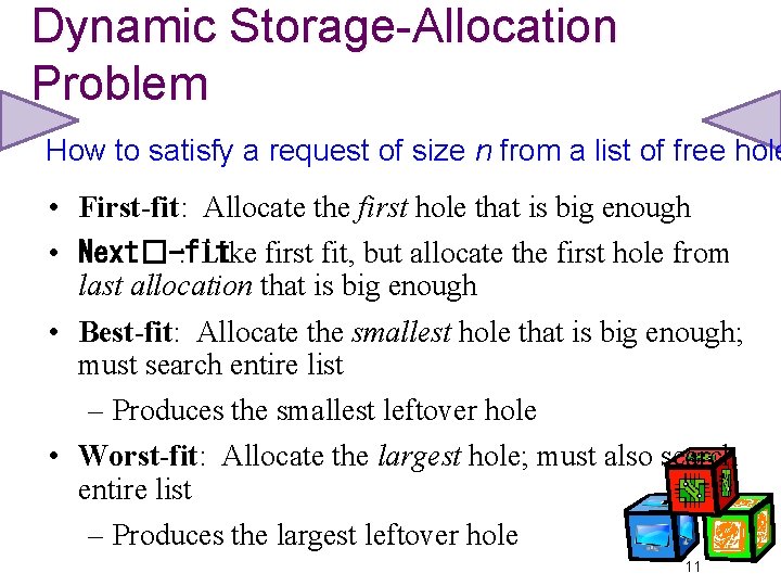 Dynamic Storage-Allocation Problem How to satisfy a request of size n from a list