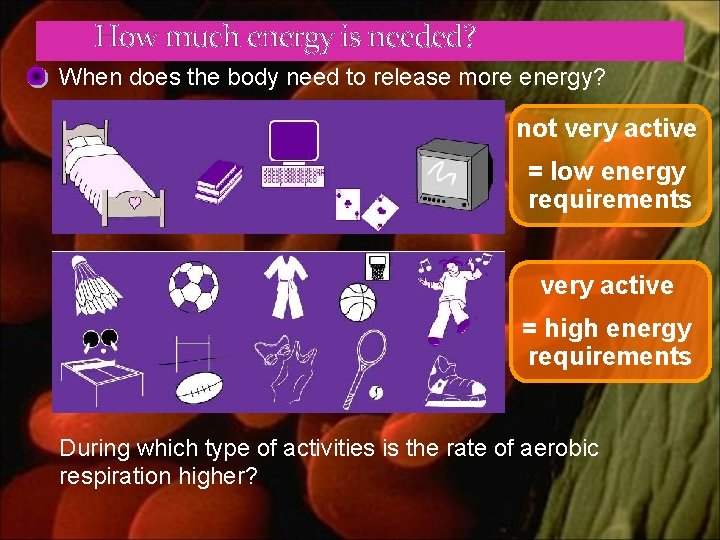 How much energy is needed? When does the body need to release more energy?