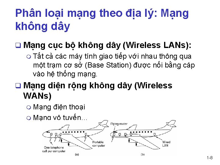 Phân loại mạng theo địa lý: Mạng không dây q Mạng cục bộ không