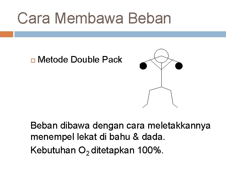 Cara Membawa Beban Metode Double Pack Beban dibawa dengan cara meletakkannya menempel lekat di