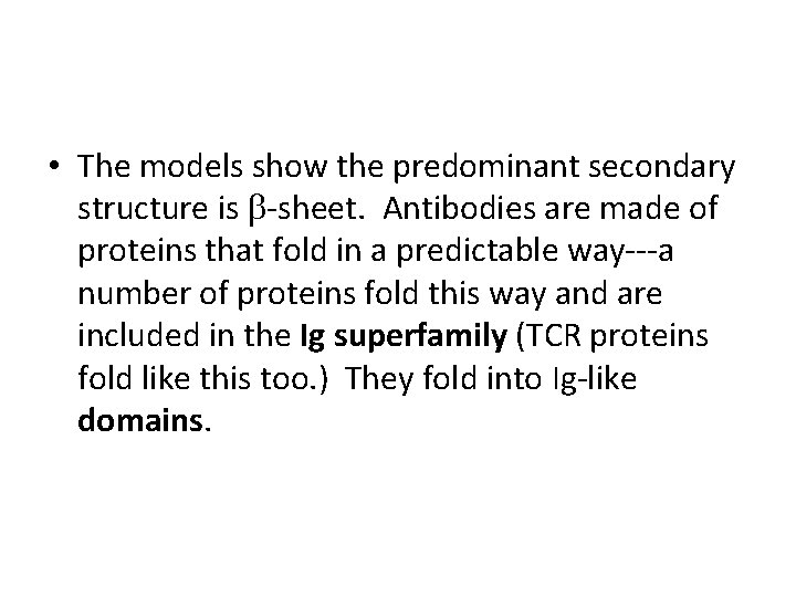  • The models show the predominant secondary structure is b-sheet. Antibodies are made