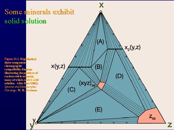 Some minerals exhibit solid solution Figure 24 -2. Hypothetical three-component chemographic compatibility diagram illustrating