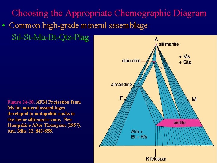 Choosing the Appropriate Chemographic Diagram • Common high-grade mineral assemblage: Sil-St-Mu-Bt-Qtz-Plag Figure 24 -20.