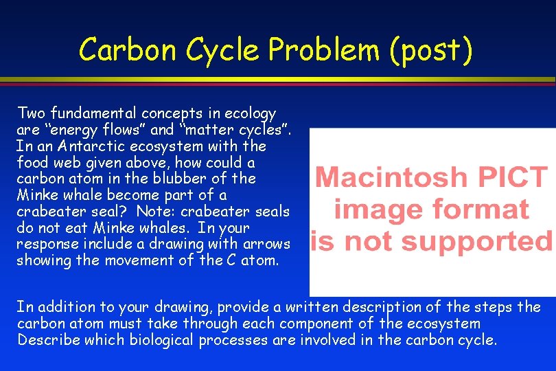 Carbon Cycle Problem (post) Two fundamental concepts in ecology are “energy flows” and “matter