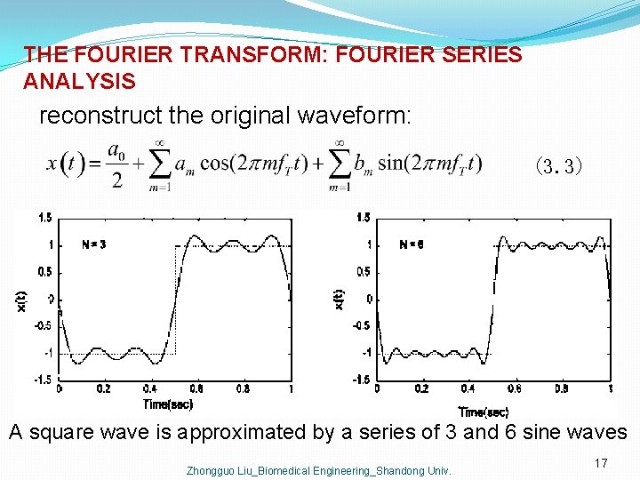 THE FOURIER TRANSFORM: FOURIER SERIES ANALYSIS reconstruct the original waveform: (3. 3) A square