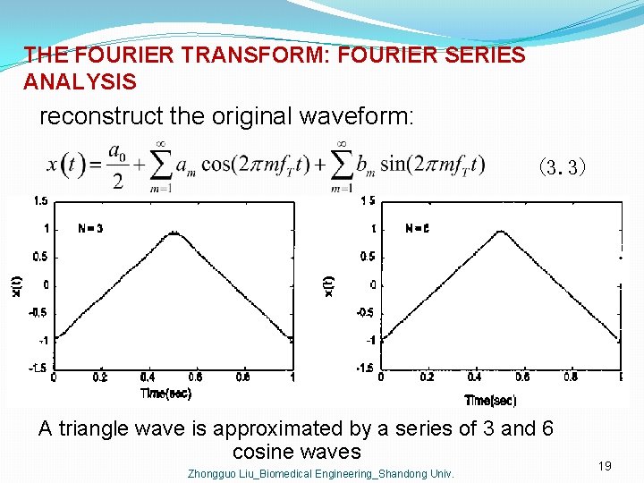THE FOURIER TRANSFORM: FOURIER SERIES ANALYSIS reconstruct the original waveform: (3. 3) A triangle