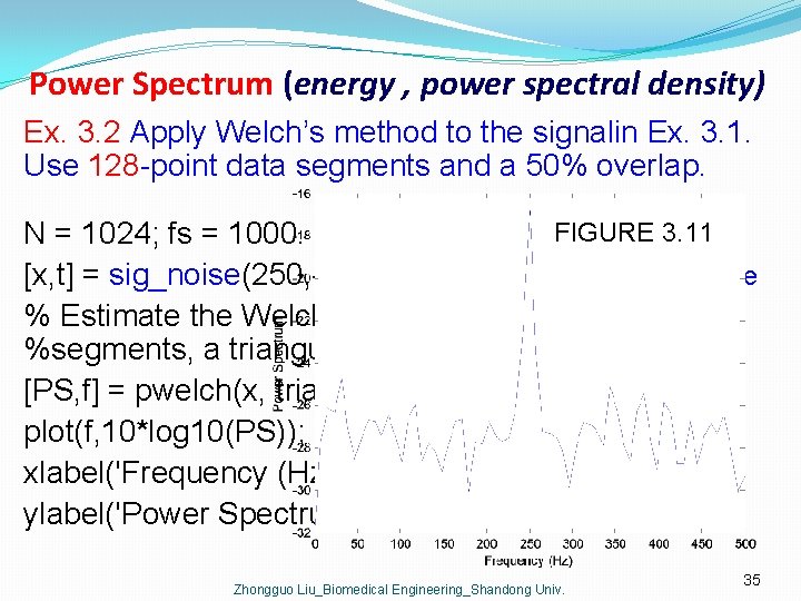 Power Spectrum (energy , power spectral density) Ex. 3. 2 Apply Welch’s method to