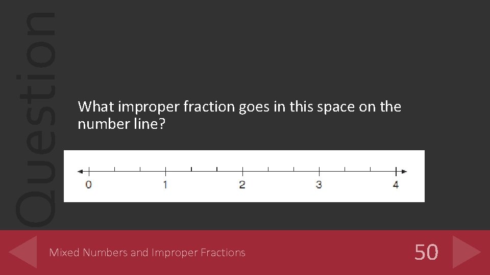 Question What improper fraction goes in this space on the number line? Mixed Numbers