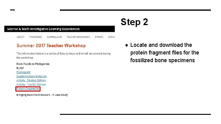 Step 2 ● Locate and download the protein fragment files for the fossilized bone