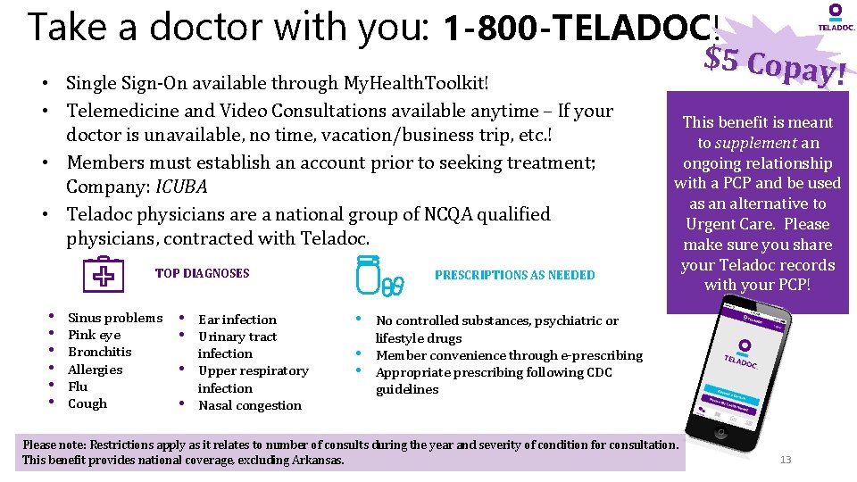 Take a doctor with you: 1 -800 -TELADOC! • Single Sign-On available through My.