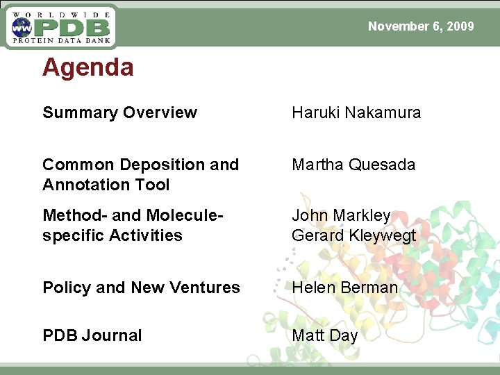 November 6, 2009 Agenda Summary Overview Haruki Nakamura Common Deposition and Annotation Tool Martha