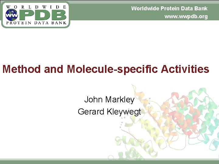 Worldwide Protein Data Bank November 6, 2009 www. wwpdb. org Method and Molecule-specific Activities
