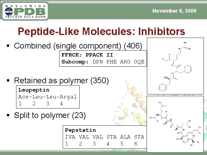 November 6, 2009 Peptide-Like Molecules: Inhibitors § Combined (single component) (406) FFRCK; PPACK II