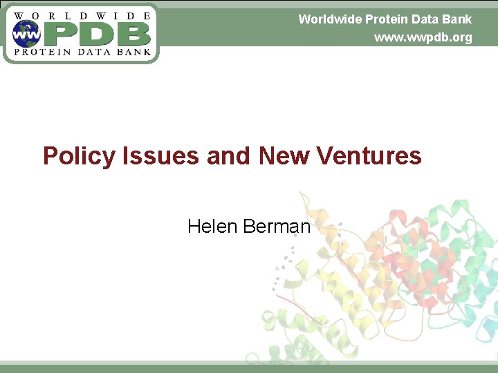 Worldwide Protein Data Bank November 6, 2009 www. wwpdb. org Policy Issues and New