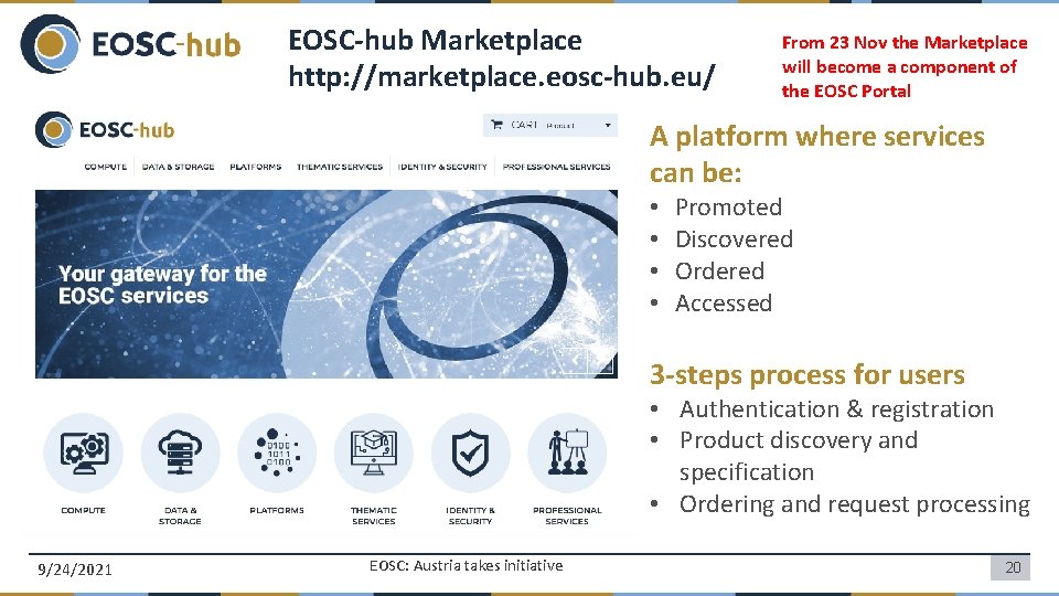 EOSC-hub Marketplace http: //marketplace. eosc-hub. eu/ From 23 Nov the Marketplace will become a