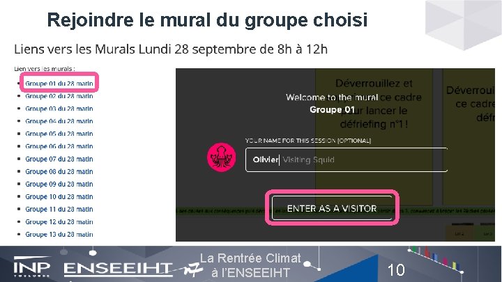 Rejoindre le mural du groupe choisi La Rentrée Climat à l’ENSEEIHT 10 