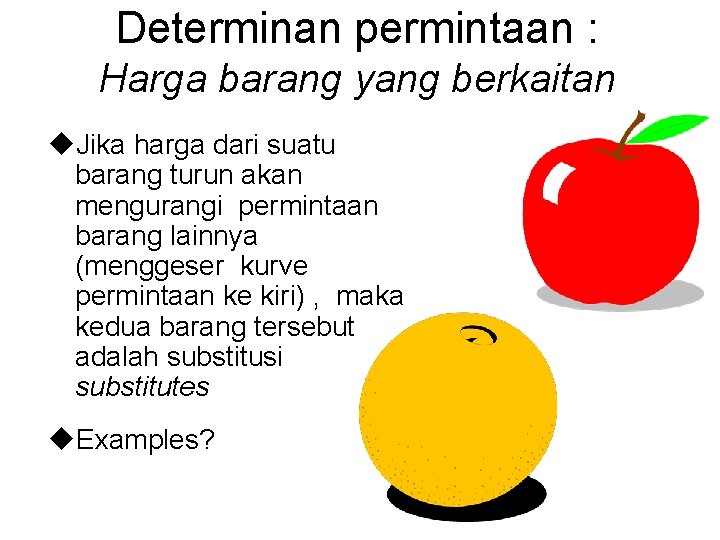 Determinan permintaan : Harga barang yang berkaitan u. Jika harga dari suatu barang turun