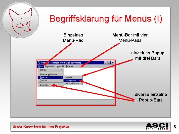 Begriffsklärung für Menüs (I) Einzelnes Menü-Pad Menü-Bar mit vier Menü-Pads einzelnes Popup mit drei