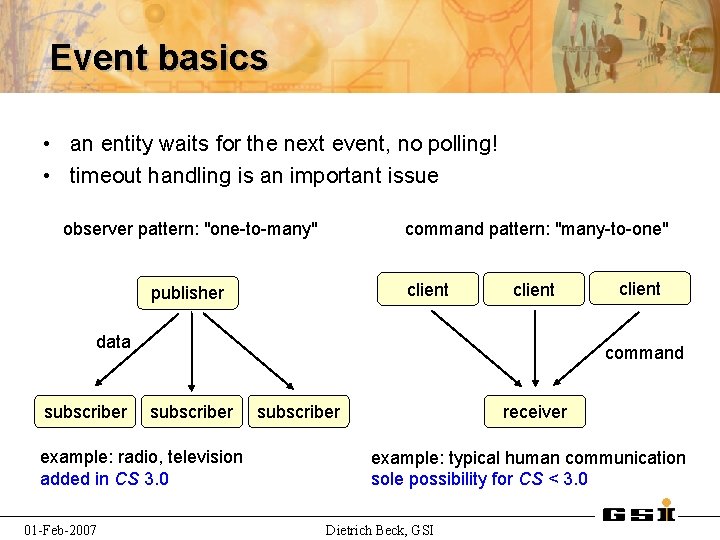Event basics • an entity waits for the next event, no polling! • timeout