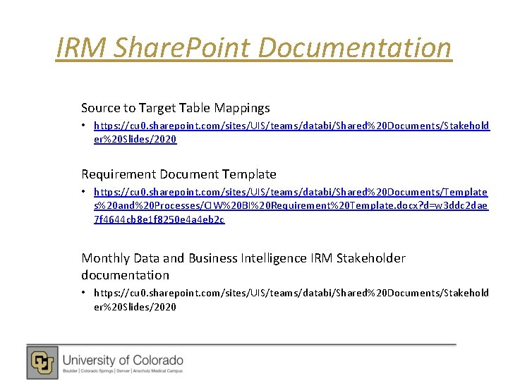 IRM Share. Point Documentation Source to Target Table Mappings • https: //cu 0. sharepoint.