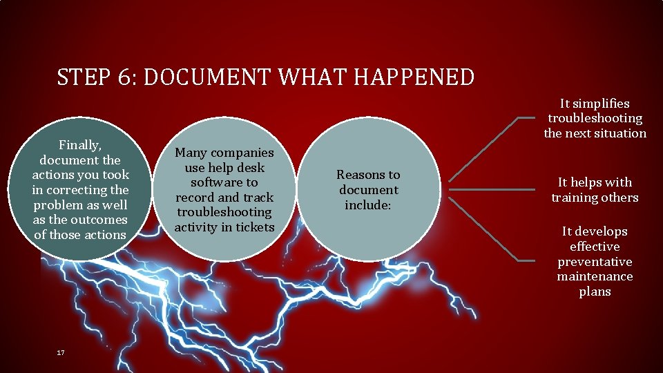 STEP 6: DOCUMENT WHAT HAPPENED Finally, document the actions you took in correcting the