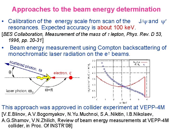 Approaches to the beam energy determination • Calibration of the energy scale from scan