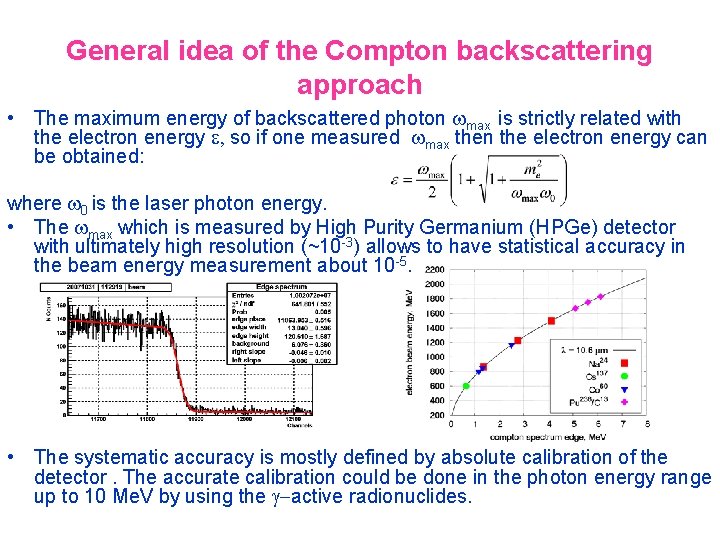 General idea of the Compton backscattering approach • The maximum energy of backscattered photon