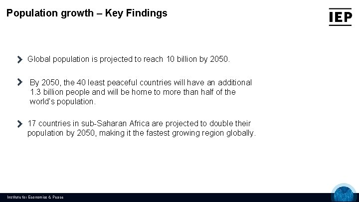 Population growth – Key Findings Global population is projected to reach 10 billion by