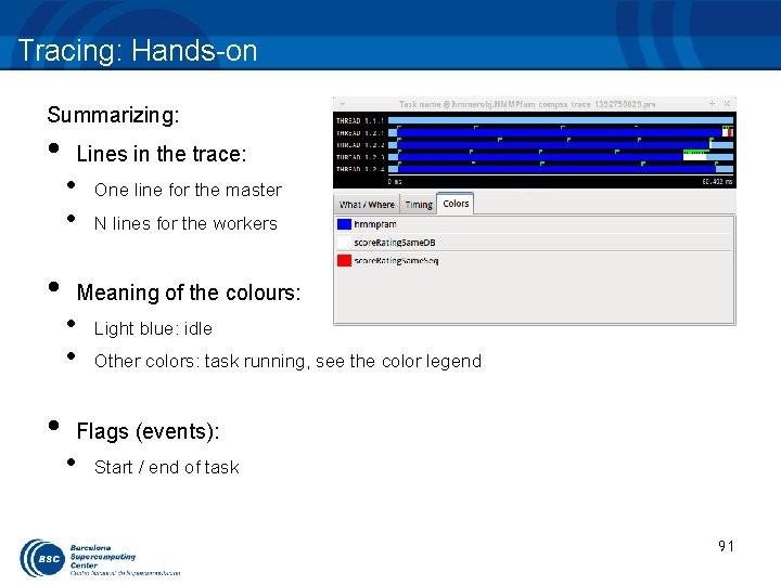 Tracing: Hands-on Summarizing: • • • Lines in the trace: • • One line