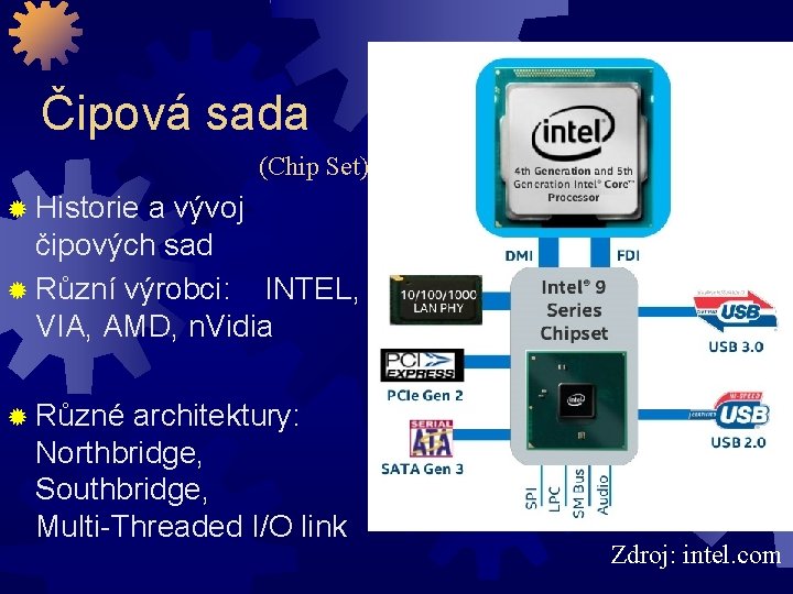 Čipová sada (Chip Set) Historie a vývoj čipových sad Různí výrobci: INTEL, VIA, AMD,